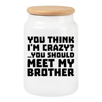 Siblings Big Brother Statement Brother's Heart - Cookie Jar with Wooden Lid - white - Front