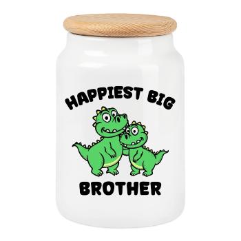 Dino Frère et sœur Amour Big Brother Déclaration - Boîte à biscuits avec couvercle en bois - blanc - Devant