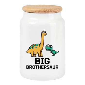 Großer Bruder Dino Statement Bros Geschwisterliebe - Keksdose mit Holzdeckel - Weiß - Vorne