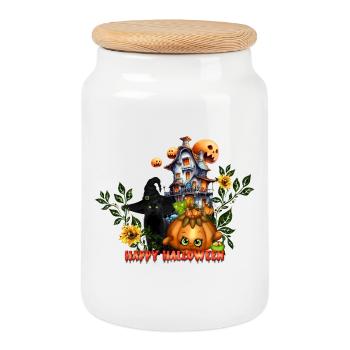 Joyeux halloween - Boîte à biscuits avec couvercle en bois - blanc - Devant