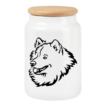 Tête de Samoyède - Boîte à biscuits avec couvercle en bois - blanc - Devant