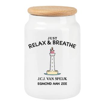Egmond aan Zee, Pays-Bas, Respirez profondément et détendez-vous - Boîte à biscuits avec couvercle en bois - blanc - Devant