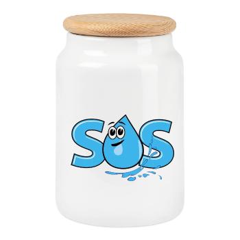 S.O.S - Cookie Jar with Wooden Lid - white - Front