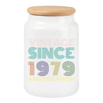 1979 Vintage - Cookie Jar with Wooden Lid - white - Front