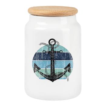 Vintage Anchor Maritime Design - Cookie Jar with Wooden Lid - white - Front