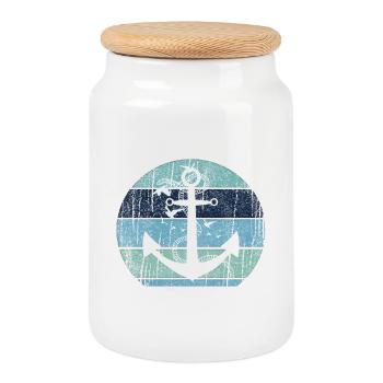 Vintage Anchor Maritime Design - Cookie Jar with Wooden Lid - white - Front