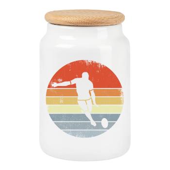 Vintage Rugby - Cookie Jar with Wooden Lid - white - Front