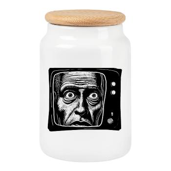TV 03 - Cookie Jar with Wooden Lid - white - Front