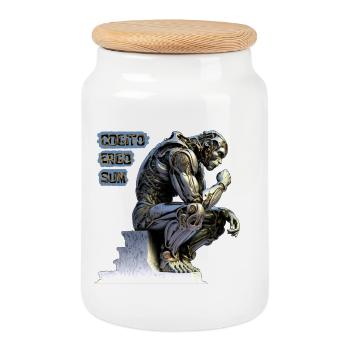 Cogito 02 - Cyborg Thinker Cogito Ergo Sum - Cookie Jar with Wooden Lid - white - Front
