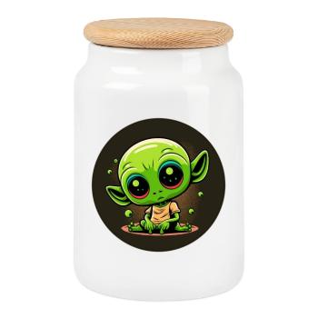 Baby-Alien - Keksdose mit Holzdeckel - Weiß - Vorne