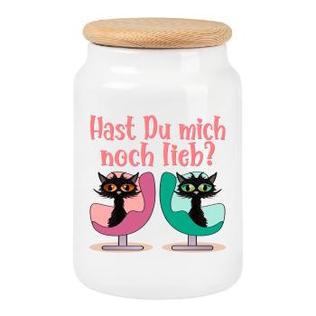 HAST DU MICH NOCH LIEB VERSÖHNUNG KATZEN - Keksdose mit Holzdeckel - Weiß - Vorne