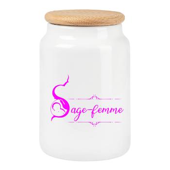 Sage-femme - Boîte à biscuits avec couvercle en bois - blanc - Devant