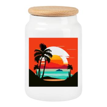Coucher de soleil tropical sur la plage de palmiers - Boîte à biscuits avec couvercle en bois - blanc - Devant