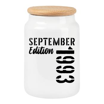 33. Geburtstag September 1993 - 33 Jahre alt - Keksdose mit Holzdeckel - Weiß - Vorne