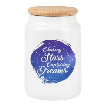 Chasse aux étoiles qui rêvent - Boîte à biscuits avec couvercle en bois - blanc - Devant