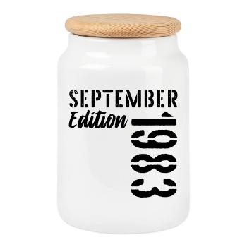 43rd birthday September 1983 - 43 years old - Cookie Jar with Wooden Lid - white - Front