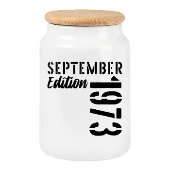 53rd birthday September 1973 - 53 years old - Cookie Jar with Wooden Lid - white - Front