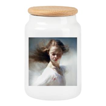 Women's Painting 01 - Cookie Jar with Wooden Lid - white - Front
