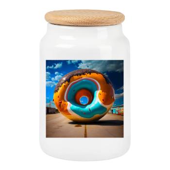Mega Donut 01 - Keksdose mit Holzdeckel - Weiß - Vorne