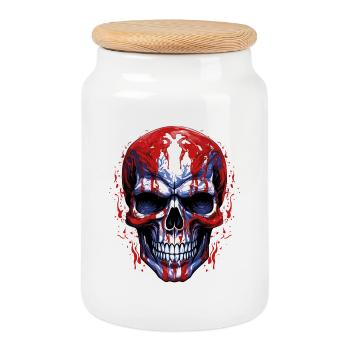Flags Skull Graphic - Cookie Jar with Wooden Lid - white - Front