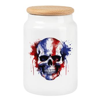 Crâne en éclaboussure tricolore - Boîte à biscuits avec couvercle en bois - blanc - Devant