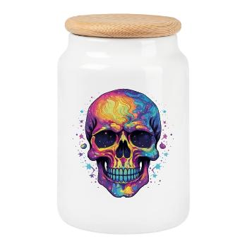 Psychedelic Neon Skull - Cookie Jar with Wooden Lid - white - Front