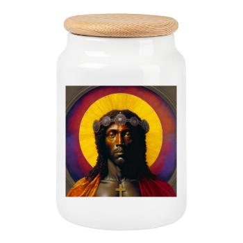 Schwarzer Jesus 01 - Keksdose mit Holzdeckel - Weiß - Vorne