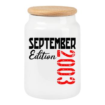 23. Geburtstag September 2003 - Keksdose mit Holzdeckel - Weiß - Vorne