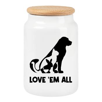 Animaux Animaux Chat Chien Lapin Déclaration sur les animaux de compagnie - Boîte à biscuits avec couvercle en bois - blanc - Devant