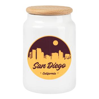 San Diego Skyline Retro Kreisprint - Keksdose mit Holzdeckel - Weiß - Vorne