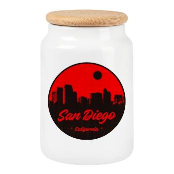 San Diego Skyline Rot - Keksdose mit Holzdeckel - Weiß - Vorne