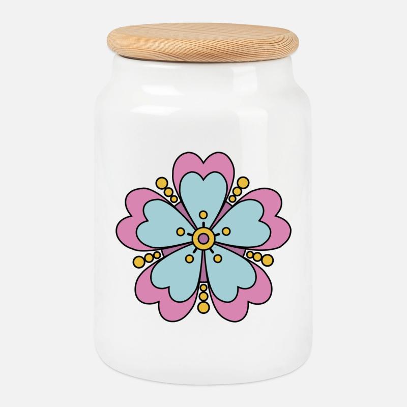 Niedliche Funky Hippie Boho Blume - Keksdose mit Holzdeckel - Weiß