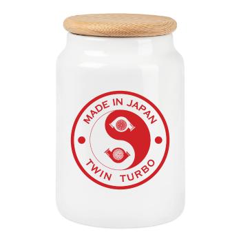 Made In Japan Twin Turbo Car Auto - Cookie Jar with Wooden Lid - white - Front