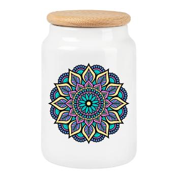 Mandala - Vert Bleu Jaune Rose Mandala indien - Boîte à biscuits avec couvercle en bois - blanc - Devant