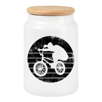 BMX Skizze - Keksdose mit Holzdeckel - Weiß - Vorne