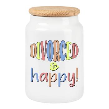 DIVORCE - DIVORCED AND HAPPY - Cookie Jar with Wooden Lid - white - Front