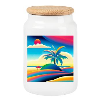 Beach sunset in 80s style - Cookie Jar with Wooden Lid - white - Front