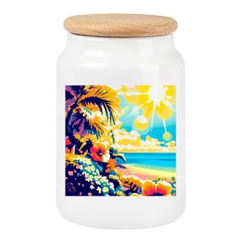 Plage tropicale rétro et soleil - Boîte à biscuits avec couvercle en bois - blanc - Devant
