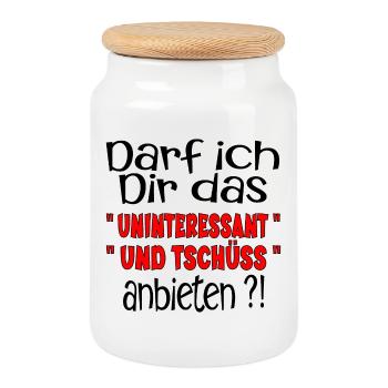 TSCHÜSS ABSCHIED SPRUCH - Keksdose mit Holzdeckel - Weiß - Vorne