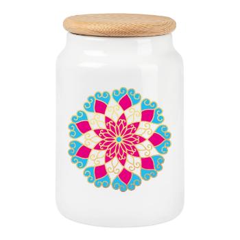 Yoga Mandala Gold Meditation India Ornament Om - Cookie Jar with Wooden Lid - white - Front