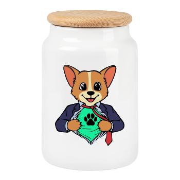 Pets, Dog, Favorite animal, Cuddly toy, Pet - Cookie Jar with Wooden Lid - white - Front