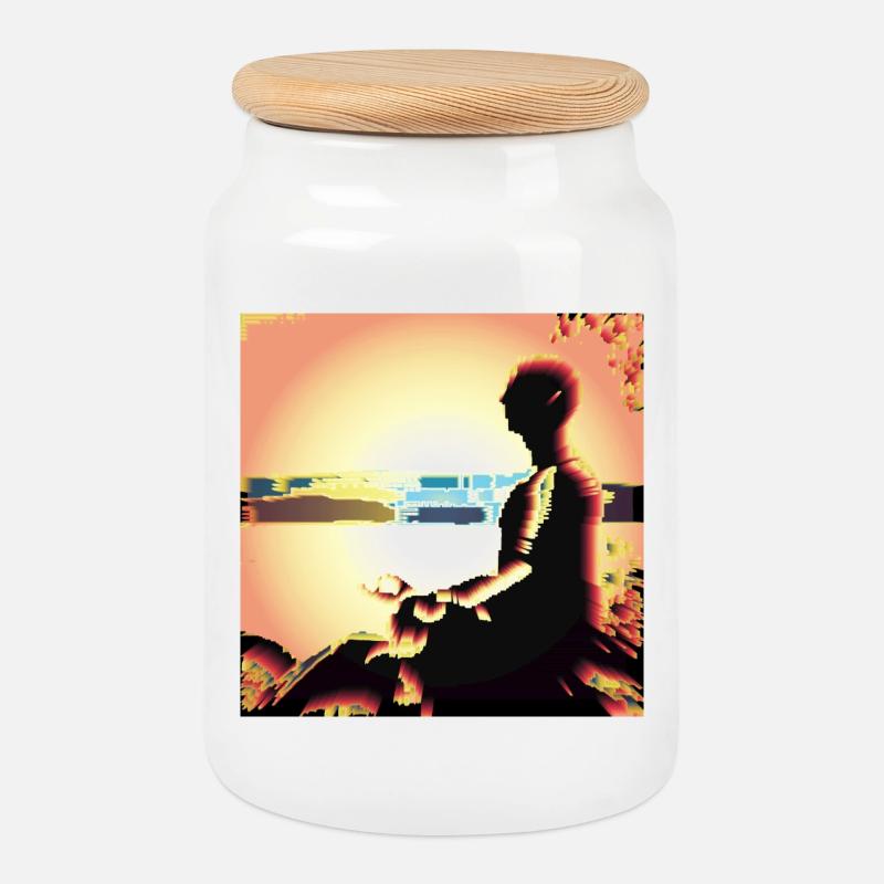Pixelierte Silhouette am Sonnenuntergang - Keksdose mit Holzdeckel - Weiß