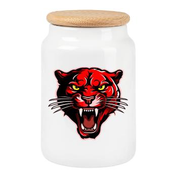 Tête de panthère rouge - Boîte à biscuits avec couvercle en bois - blanc - Devant