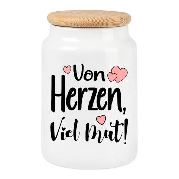 VON HERZEN - VIEL MUT SPRÜCHE - Keksdose mit Holzdeckel - Weiß - Vorne