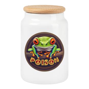 Poison dart frog - Cookie Jar with Wooden Lid - white - Front