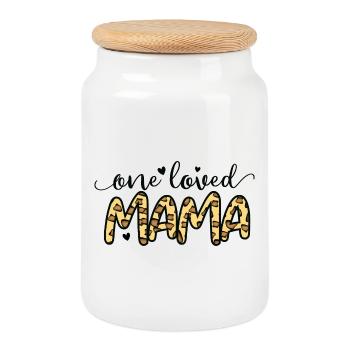 One Loved Mama - Cookie Jar with Wooden Lid - white - Front
