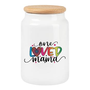 One Loved Mama - Cookie Jar with Wooden Lid - white - Front
