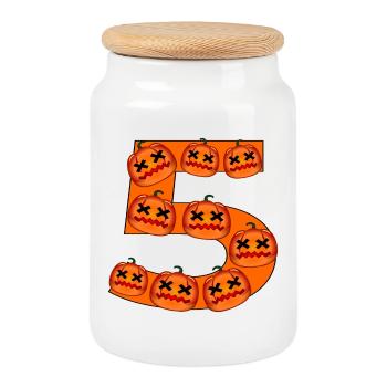 CITROUILLE D’HALLOWEEN - NUMÉRO 5 CINQ - Boîte à biscuits avec couvercle en bois - blanc - Devant