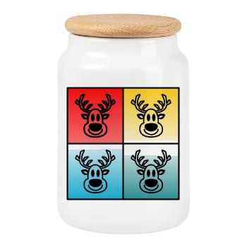 CHRISTMAS. MERRY CHRISTMAS. MERRY CHRISTMAS. NEW YEAR’S DAY - Cookie Jar with Wooden Lid - white - Front