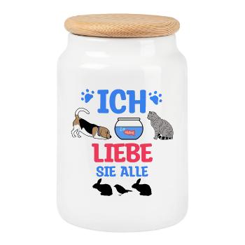 Mouse, Dog, Cat, Aquarium, Fish, Rabbit, Pets - Cookie Jar with Wooden Lid - white - Front